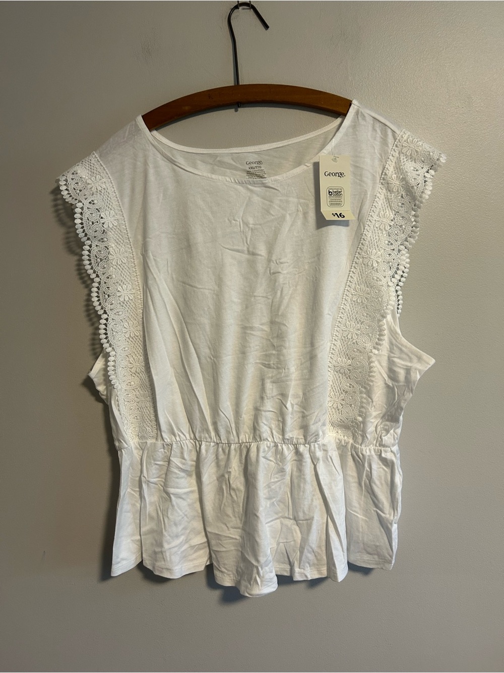 NEW George XXL White Eyelet lace Trim sleeves Peplum Top